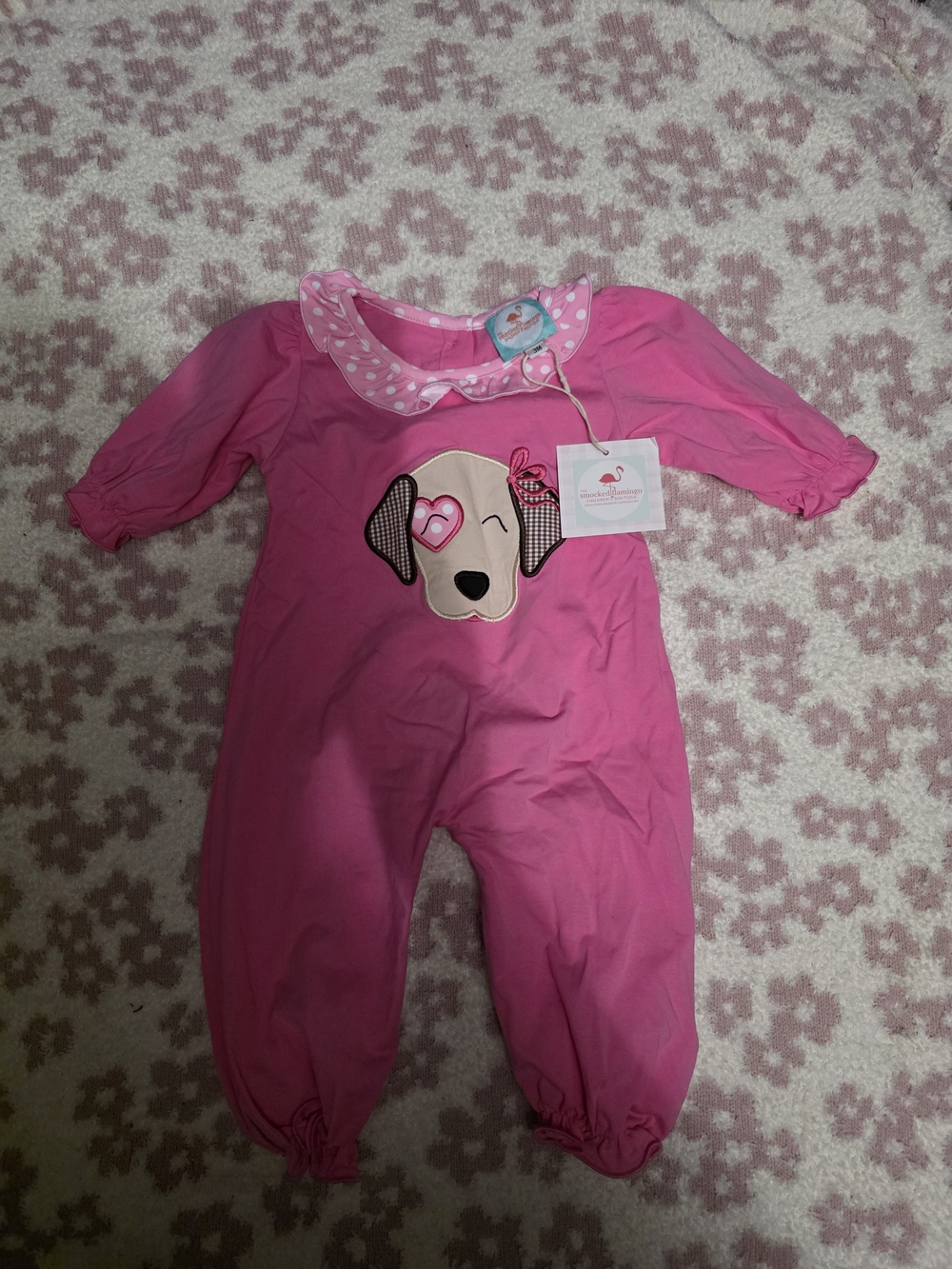 Pink Puppy Appliqué Baby One-Piece Romper